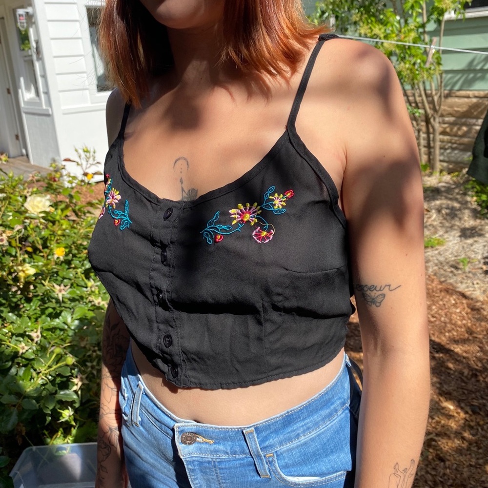 Sheer Black Embroidered Tanktop 💐